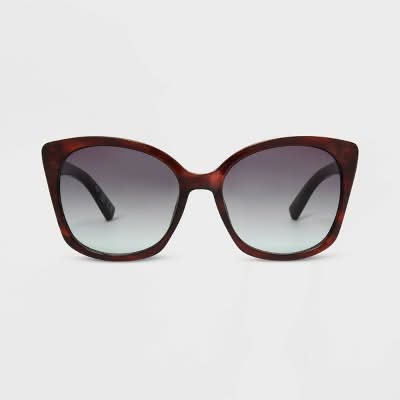 Universal Thread Women's Shiny Plastic Cateye Sunglasses With Gradient Lens, Brown - Tortoise Print