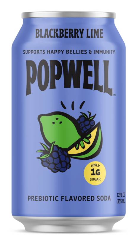 Popwell Probiotic Soda, Blackberry-Lime (12 fl oz)