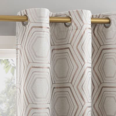Sun Zero Brevick Geometric Faux Linen 100% Blackout Grommet Curtain Panel, 40x84 in, Taupe