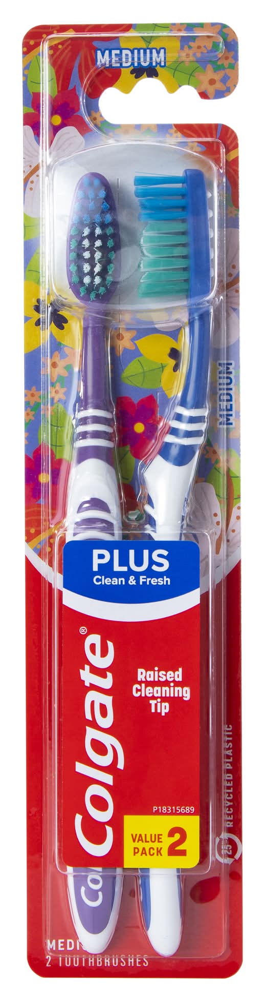 Colgate® Plus Clean & Fresh Medium Toothbrushes 2-Count (Styles May Vary) Medium