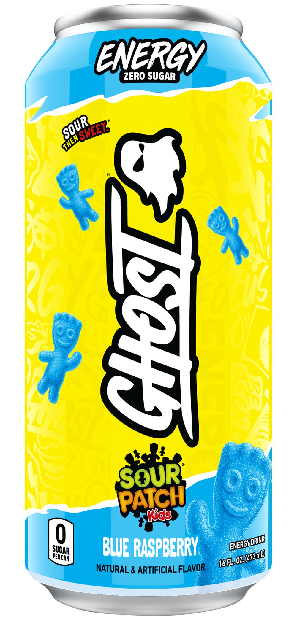 Ghost Zero Sugar Sour Patch Kids Energy Drink, Blue Raspberry (16 fl oz)