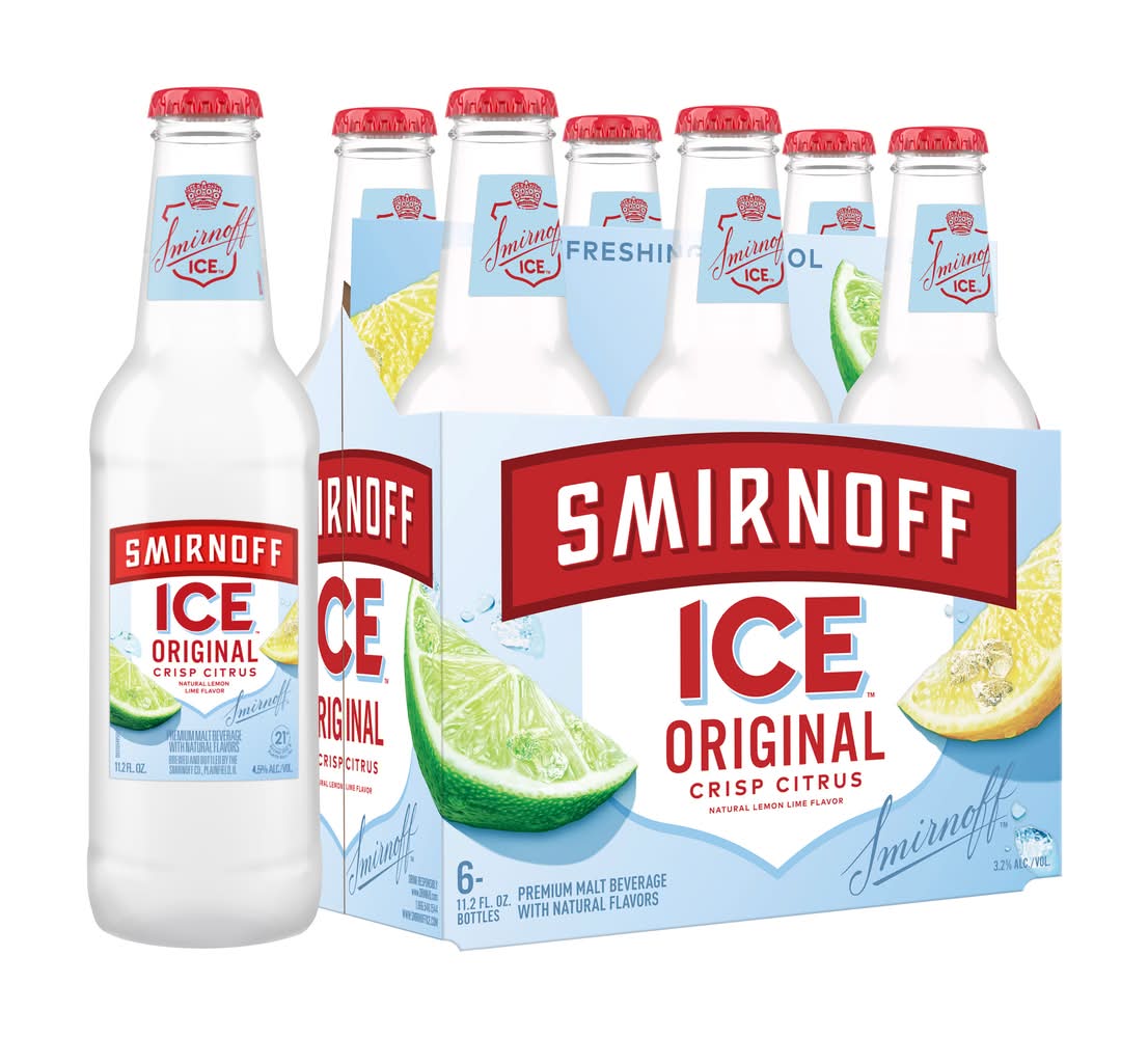 Smirnoff Ice Original Crisp Citrus Premium Malt Vodka, Natural Lemon Lime (6 x 11.2 fl oz)