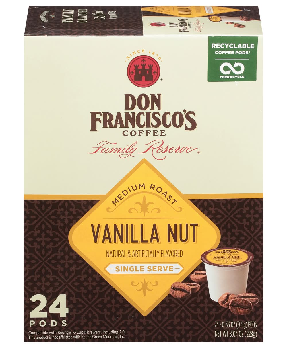 Don Francisco's Medium Roast Coffee Pods, Vanilla Nut (8.04 oz, 24 ct)