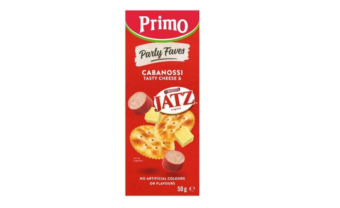 Primo Stackers Cabanossi, Tasty Cheese Cubes and  Jatz Crackers 50g