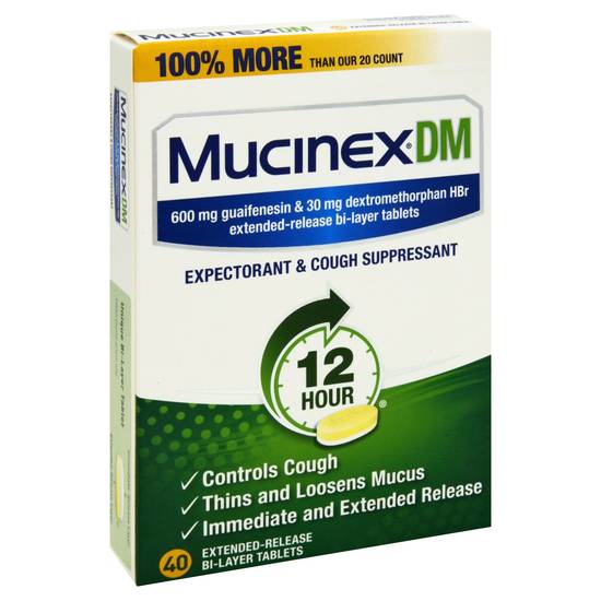 Mucinex Dm 12 Hour Expectorant & Cough Suppressant Tablets (40 ct)
