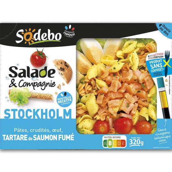 Sodebo salade stockholm tartare de saumon pâtes œufs 320 g