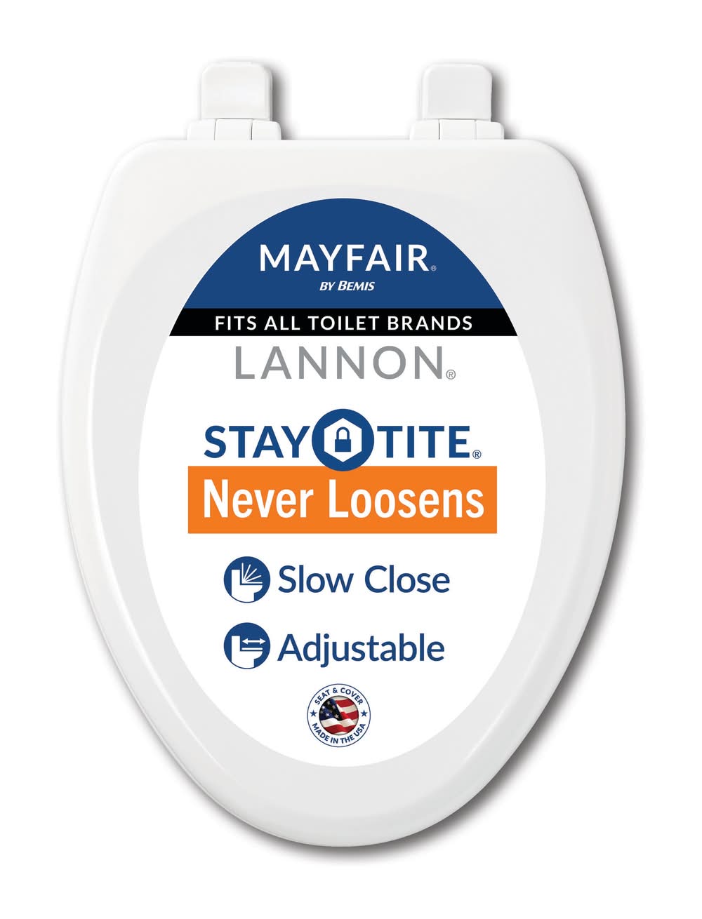 Mayfair by Bemis Lannon Wood White Elongated Soft Close Toilet Seat