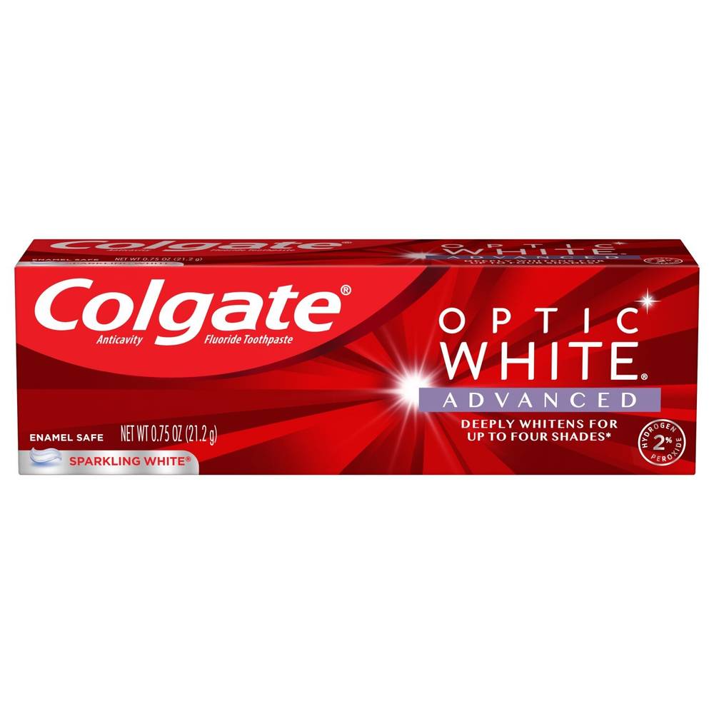 Colgate Optic White Advanced Teeth Whitening Toothpaste, Sparkling White,  0.75 Oz