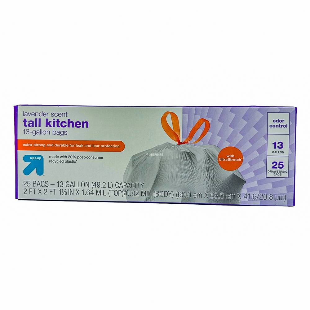 Ultra Strong Tall Kitchen Drawstring Trash Bags, Lavender (25 ct)