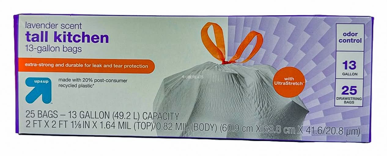 up&up Tall Kitchen Drawstring Trash Bags 13 Gallon, Lavender (25 ct)