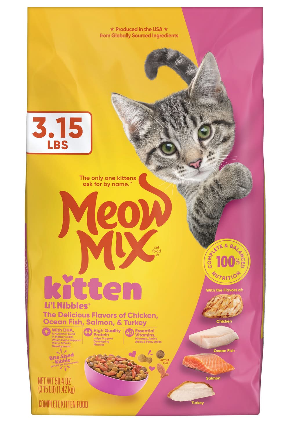 Meow Mix Kitten Li'l Nibbles Chicken Salmon Turkey & Ocean Fish Food (50.4 oz)
