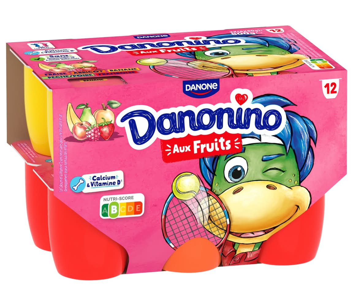 Fromage blanc aux fruits fraise banane framboise abricot pêche/abricot Danonino - les 12 pots de 50g