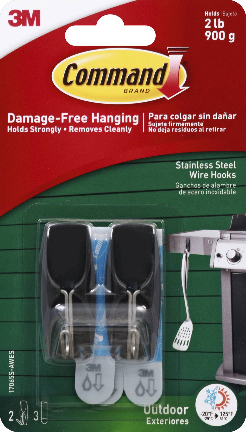 Command Outdoor Damage-Free Hanging Stainless Steel Wire Hooks (2 pack)