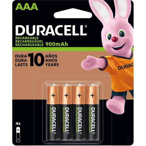 Duracell · Pilas alcalinas recargables 900 mah, AAA (4 un)