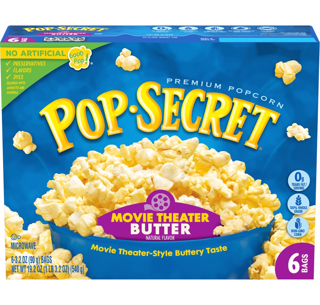 Pop Secret Premium Microwave Popcorn, Movie Theater Butter (6 x 3.2 oz)