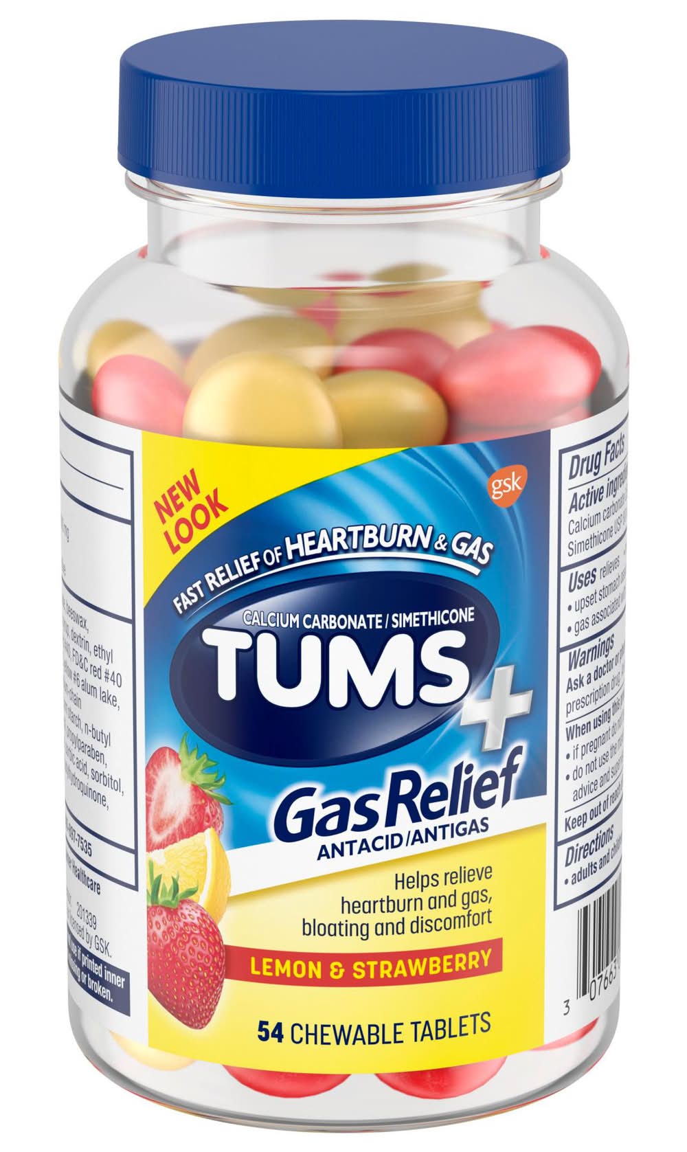 Tums Gas Relief Chewable Tablets, Lemon - Strawberry (54 ct)