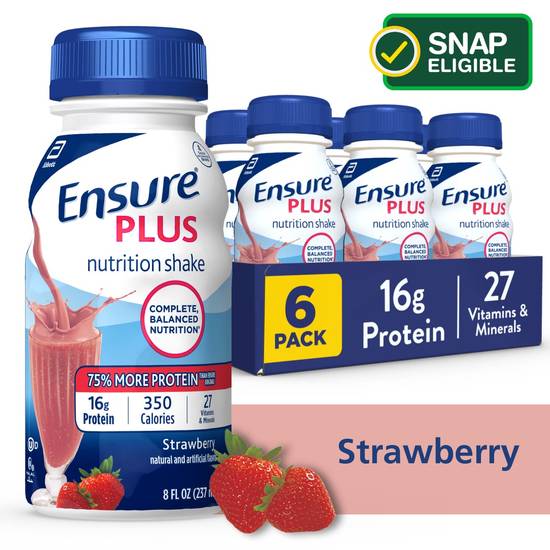 Ensure Plus Nutrition Shake Strawberry Ready-to-Drink 8 fl oz, 6CT
