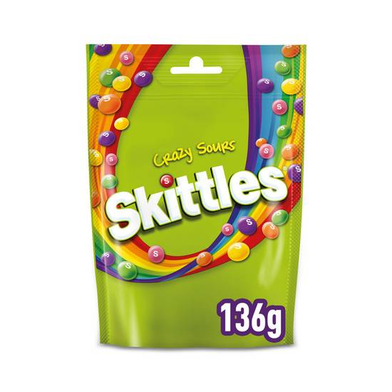 Skittles Vegan Chewy Crazy Sour Sweets Fruit Flavoured Pouch Bag 136g