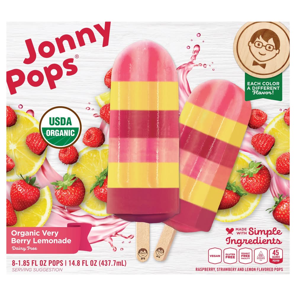 JonnyPops Flavored Pops, Raspberry-Strawberry-Lemon (14.8 fl oz, 8 ct)