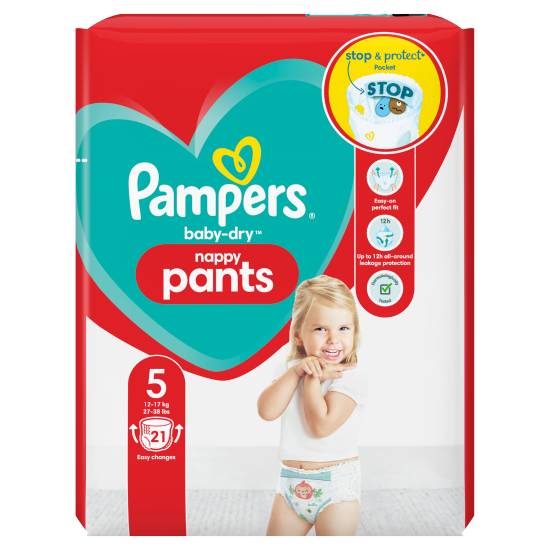 Pampers 5, Pants Baby-Dry Nappy 12-17 kg (21 pack)