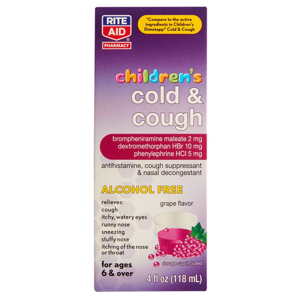 Rite Aid Children's Cold & Cough Syrup, Red Grape Flavor - 4 fl oz