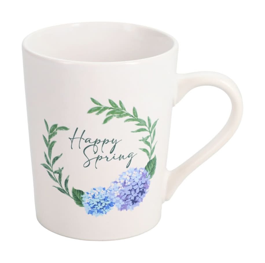 Hydrangea-Printed Stoneware Mug, Blue-White