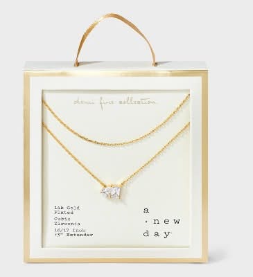 A New Day 14K Gold Plated Cubic Zirconia Cluster Multi Strand Necklace, 17 in