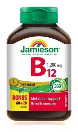 Jamieson Vitamin B12 Metabolic Support Timed Release Tablets 1200 Mcg (80 ct)
