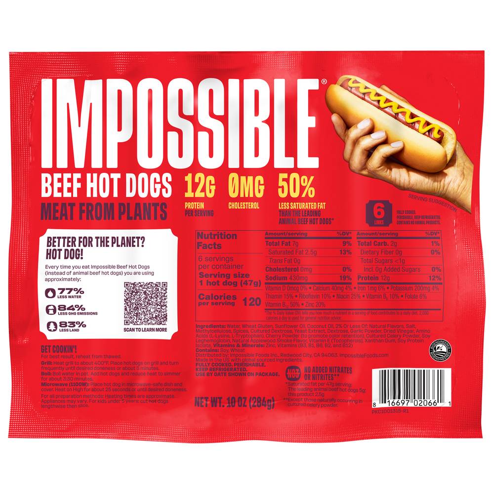 Impossible Beef Hot Dogs Meat From Plants Fully Cooked