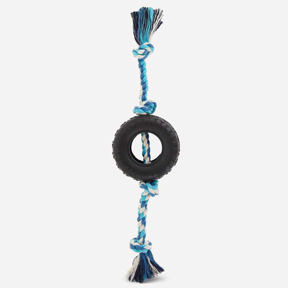 Joyhound Game on Knotted Rope With Rubber Tire Dog Toy (small/teal)