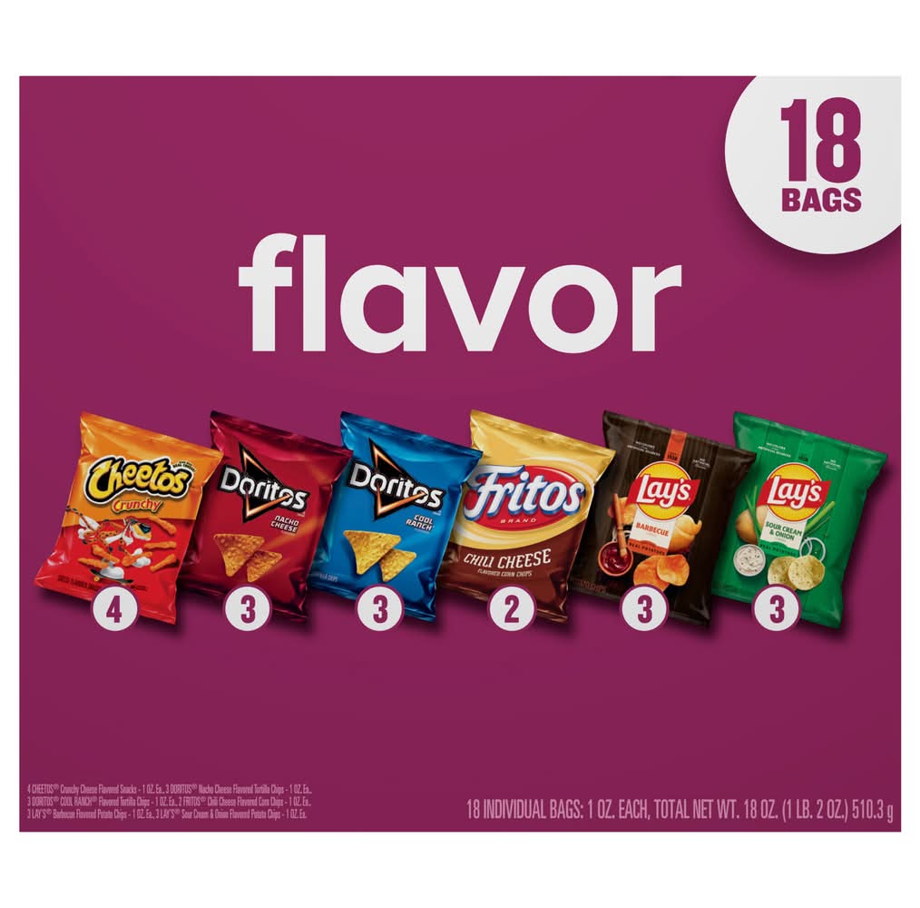 Frito-Lay Snacks Chips Variety pack, Flavor Mix (18 x 1 oz)