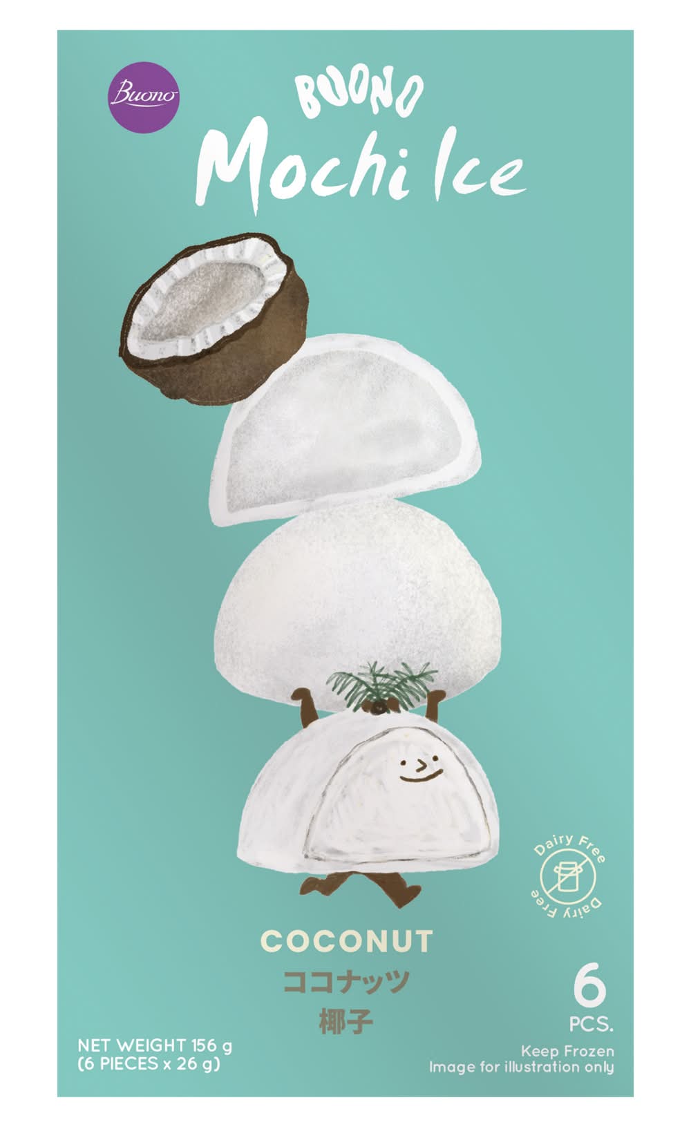 Buono Mochi Ice Frozen Dessert, Coconut (6 x 26g)