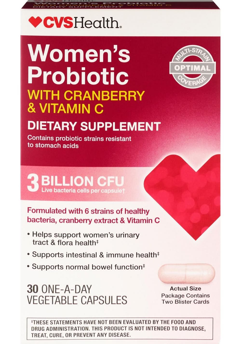 CVS Health Women's Probiotic With Cranberry and Vitamin C Capsules, Cranberry (30 ct)
