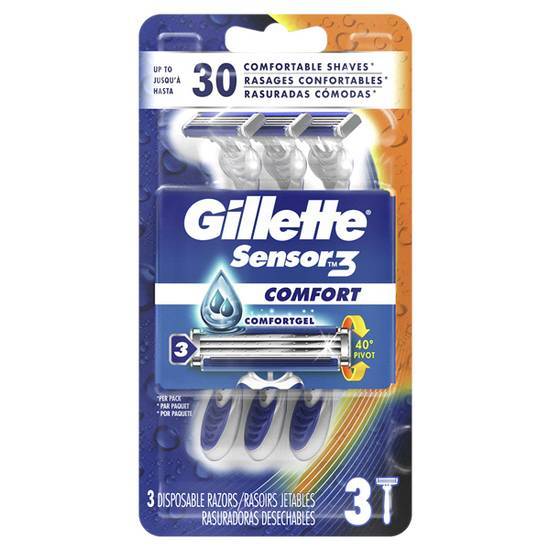 Gillette Sensor3 Men's Disposable Razor, 3 Razors