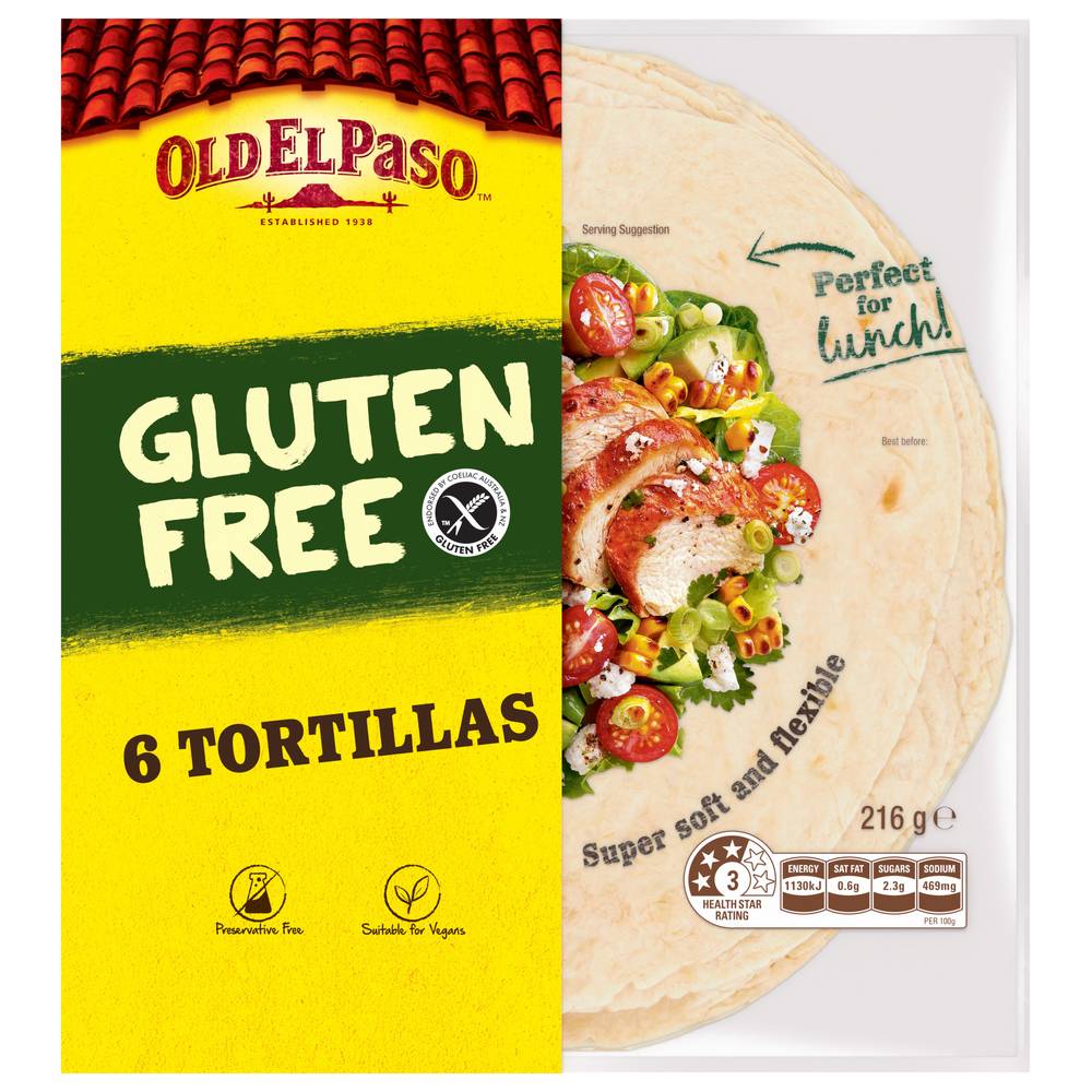 Old El Paso Gluten Free Tortilla (216g, 6 pack)