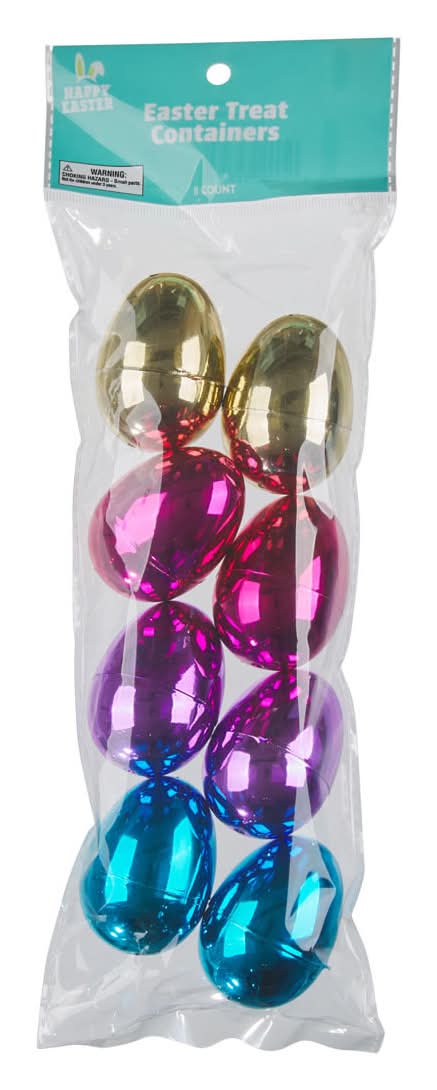 Happy Easter Metallic Egg Shaped Treat Containers 8 Ct Assorted