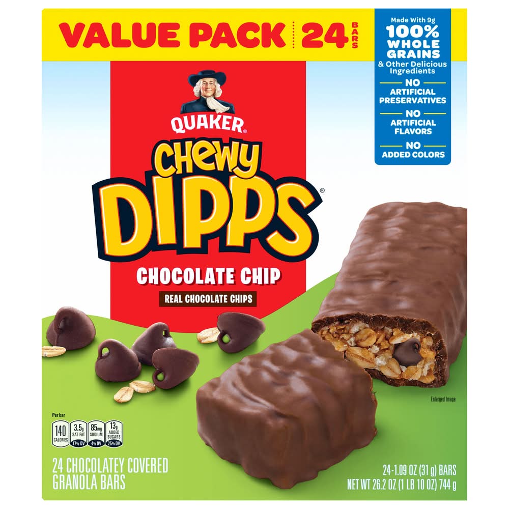 Quaker Chewy Dipps Granola Bars, Chocolate Chip (24 x 1.09 oz)
