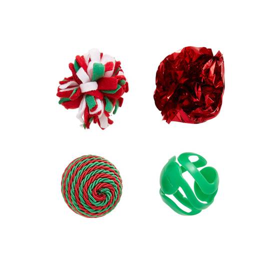 Merry & Bright™ Holiday Ball Cat Toy - 4 Pack (Color: Multi Color)