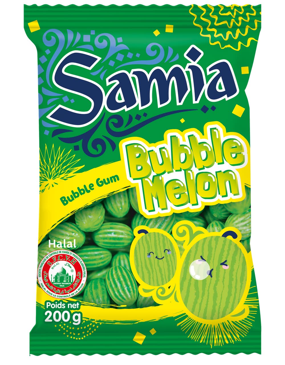Samia - Bonbons halal bubble melon, melon (200g)