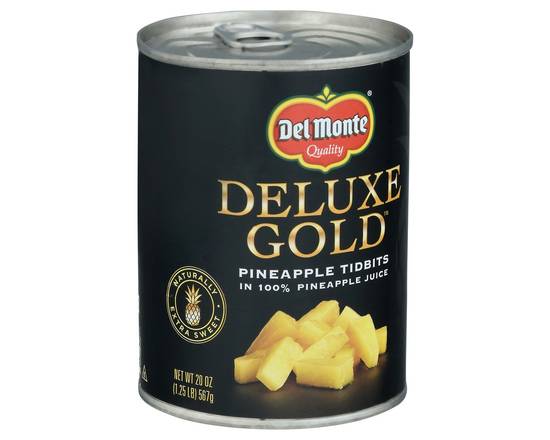 Del Monte · Deluxe Gold Pineapple Tidbits in 100% Pineapple Juice (20 oz)
