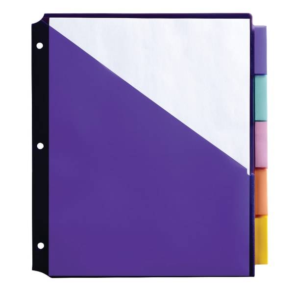 Office Depot Double Pocket Insertable Plastic Divider 5-tab Assorted Colors