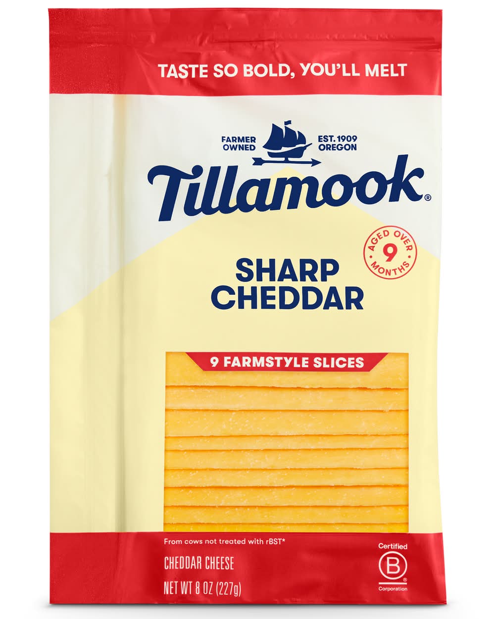 Tillamook Sharp Cheddar Cheese Farmstyle Slices (8 oz, 9 ct)