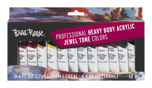 Brea Reese Professional Heavy-Body Acrylic Paint, 12 Jewel-Toned Colors