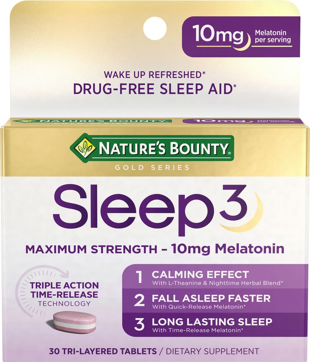 Nature's Bounty Sleep 3 Tri-Layered Tablets Melatonin Dietary Supplement (3.2 oz)