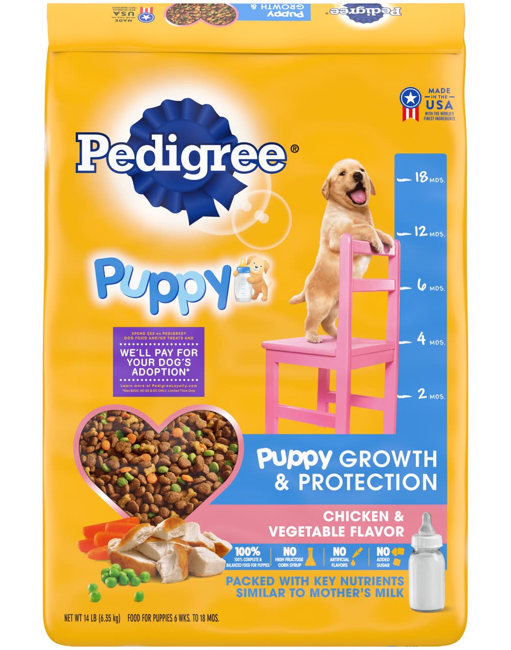 Pedigree Growth & Protection Dry Dog Food, Chicken-Vegetable, Puppy (14 lbs)