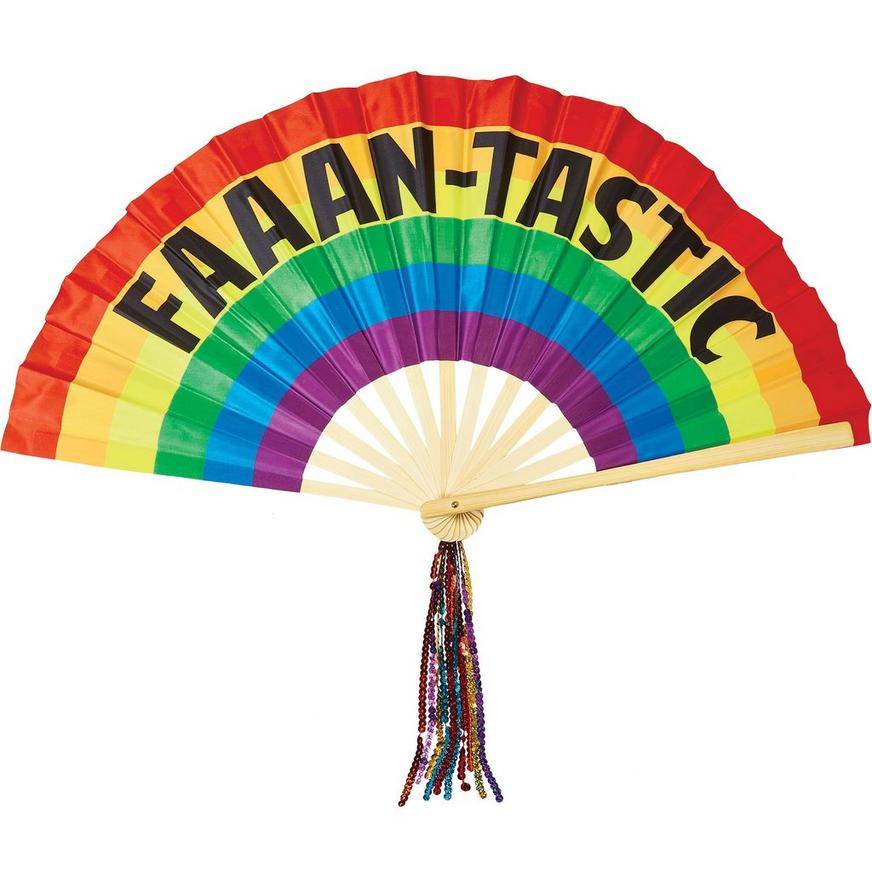 Fantastic Rainbow Pride Fabric Wood Fan Deluxe, 25in x 12in