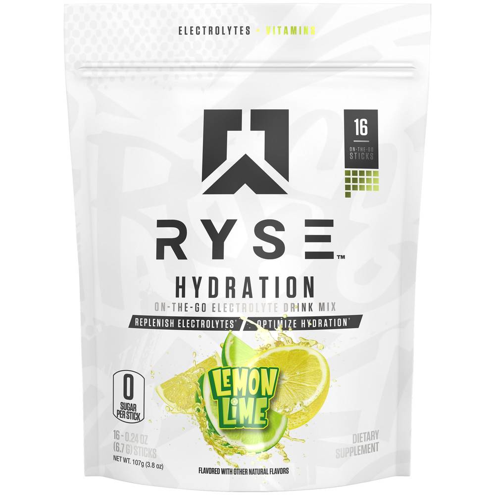 Ryse Hydration On-The-Go Electrolyte Drink Mix - Lemon Lime (16 On-The-Go Sticks)