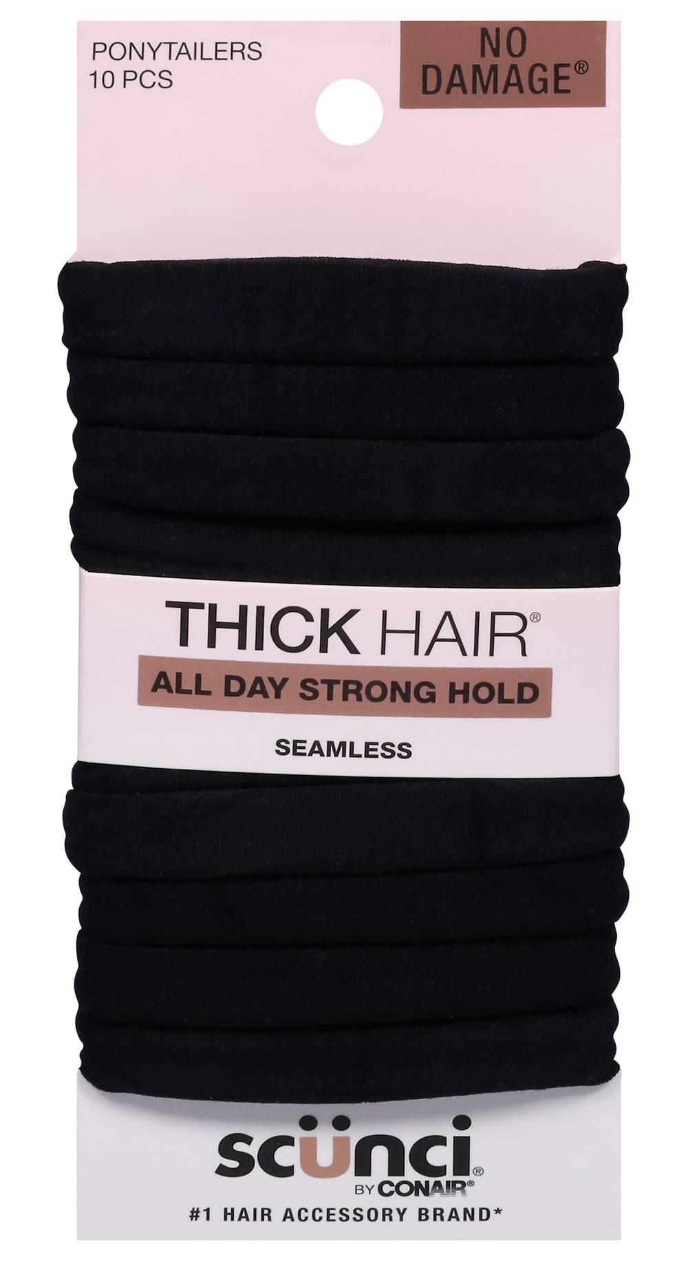 Scunci Thick Hair Seamless Hosiery Ponytailers, Black (10 ct)
