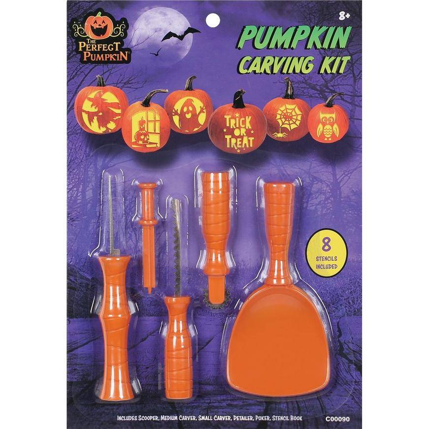 Plastic Stainless Pumpkin Carving Kit with Paper Stencils, 13pc