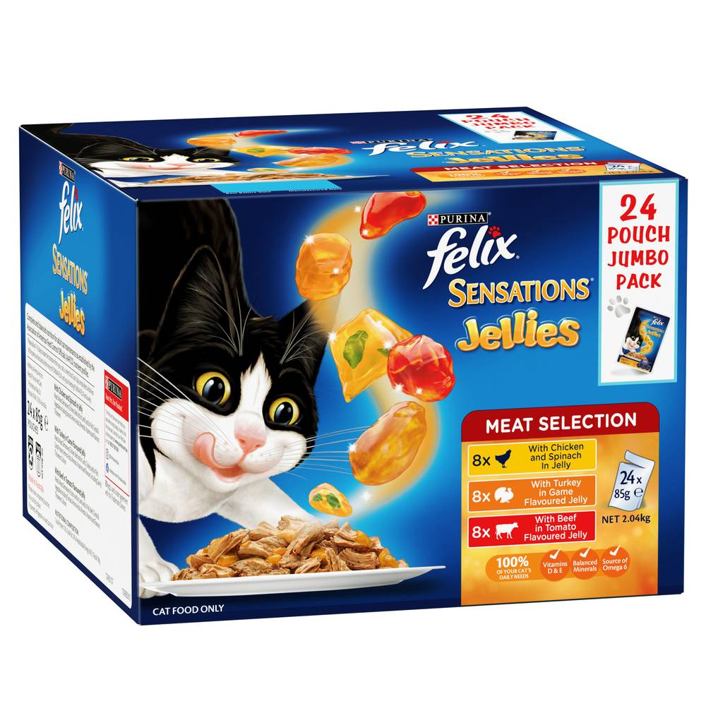 Purina Felix Sensations Jellies Meat Selection Wet Cat Food (24 x 85g)